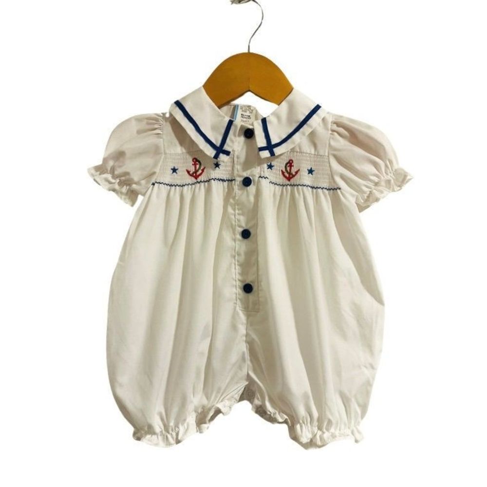 Smocked Vintage Baby Romper Nautical Gift for Baby Shower 6-9 Months